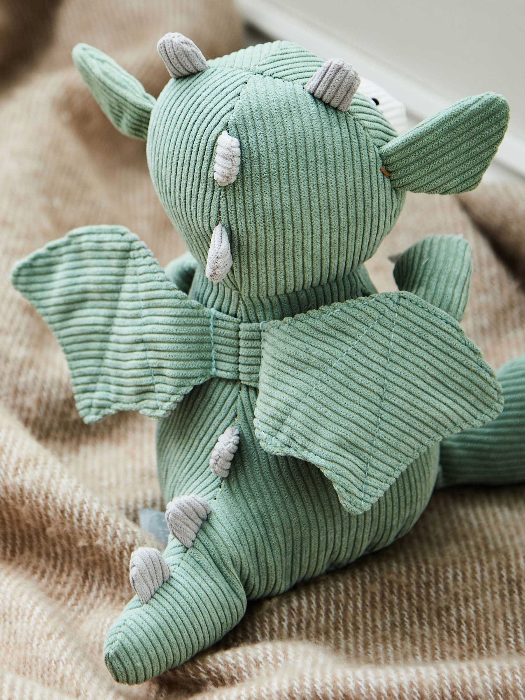 My 1st Years personalised green corduroy dragon soft toy (British brand)
