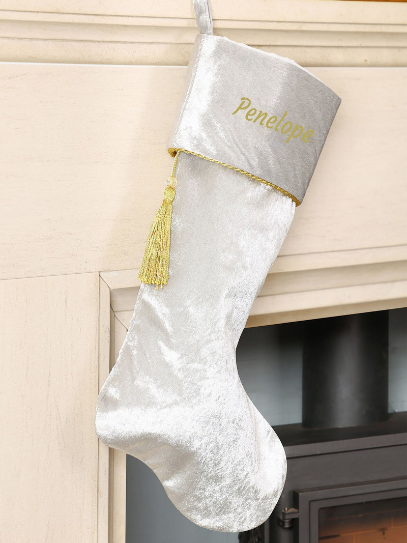 Dibor silver velvet Christmas stocking - imported from the UK
