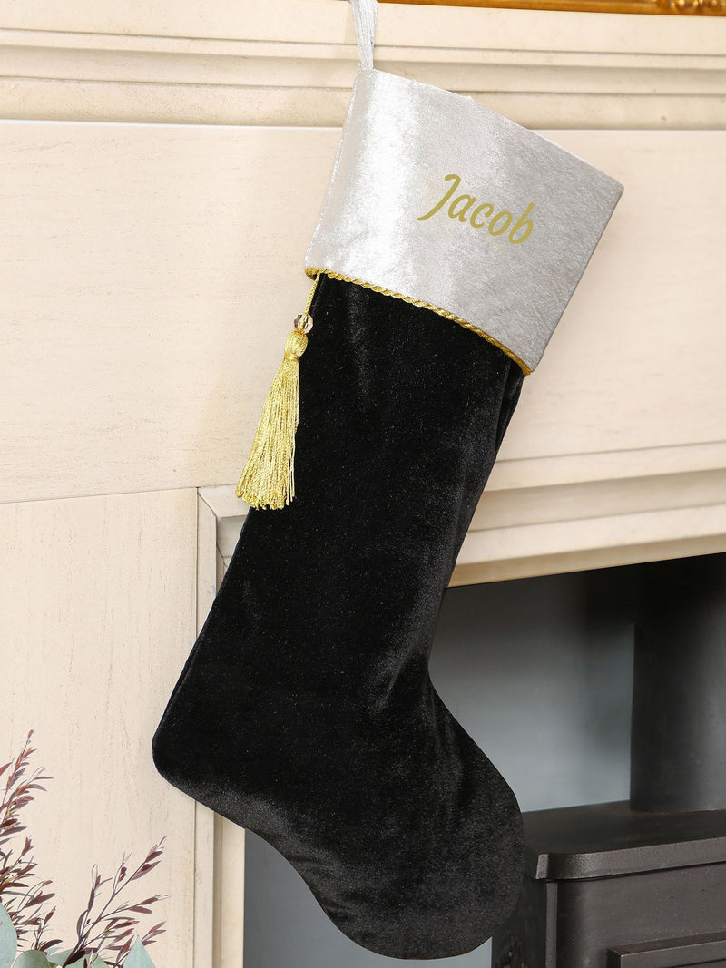 Dibor black velvet Christmas stocking, personalised, UK version