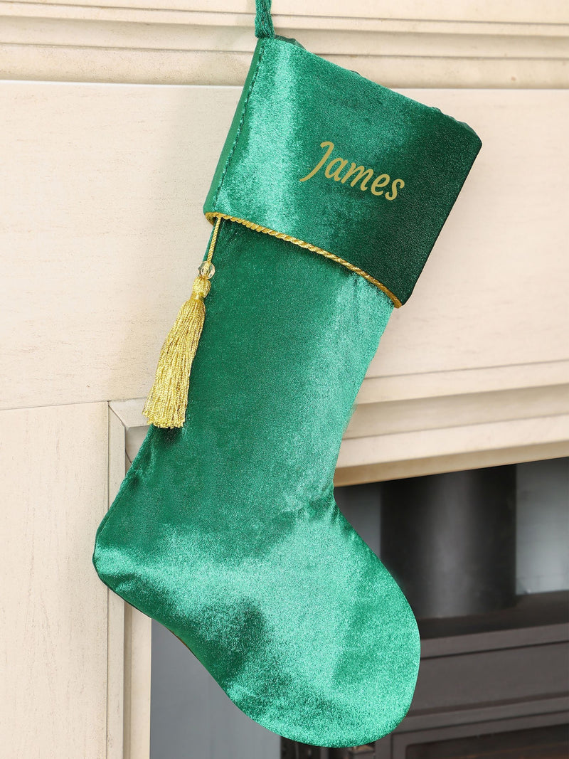 Dibor green velvet Christmas stocking with tassel - British product