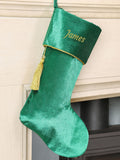 Dibor green velvet Christmas stocking with tassel - British product