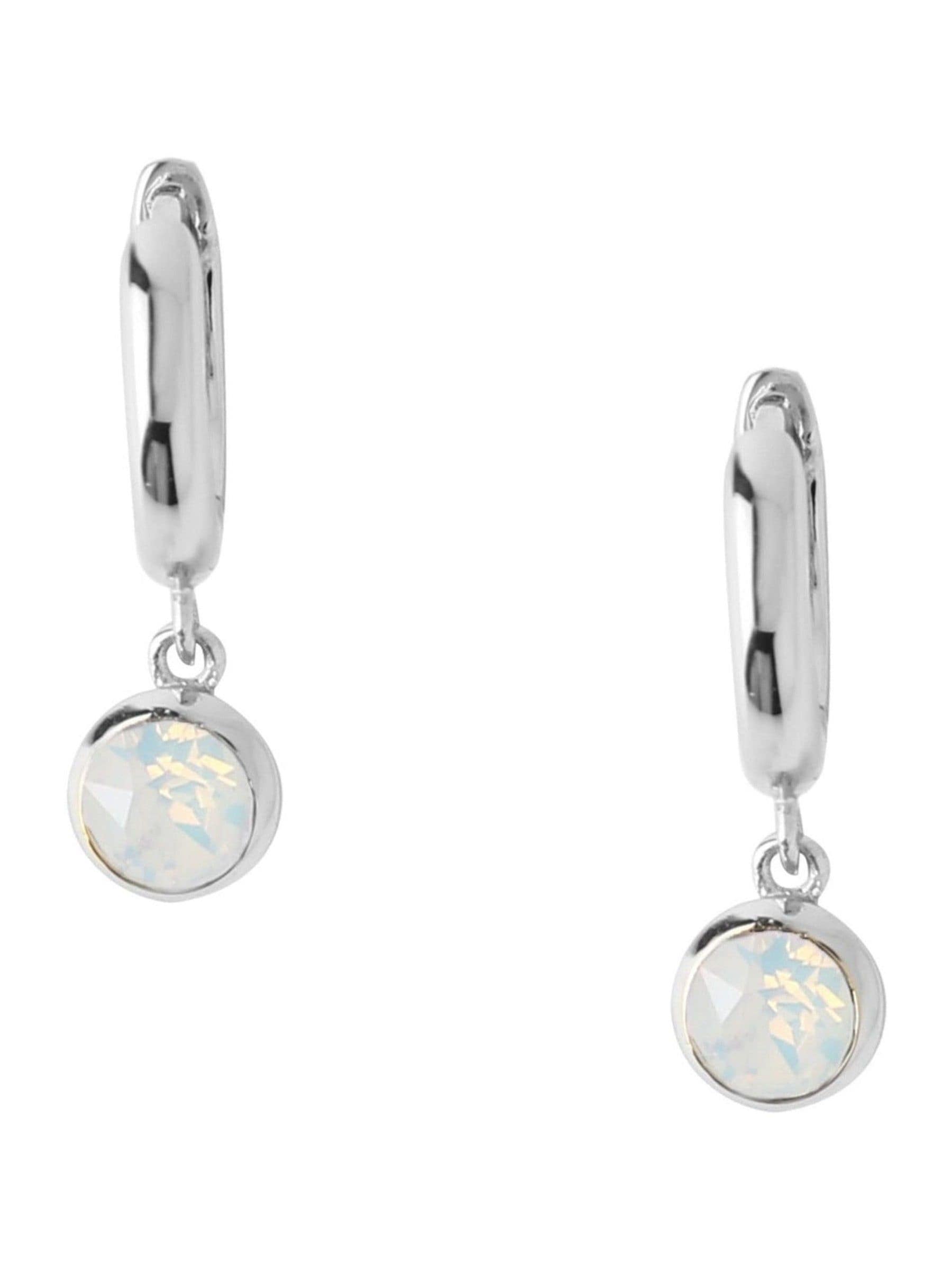 Orelia London Silver Tone Opal Swarovski Crystals Drop Huggie Hoop Earrings