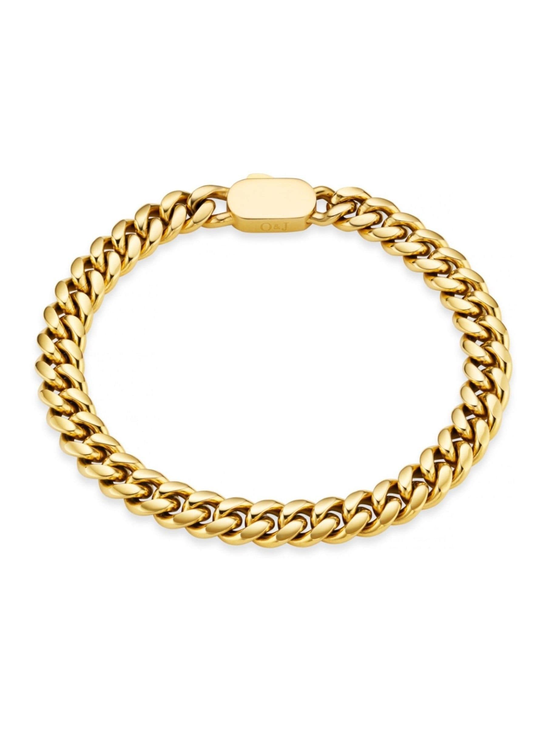 Chunky Flat Curb Waterproof 18k Gold Plated Stainless Steel Bracelet