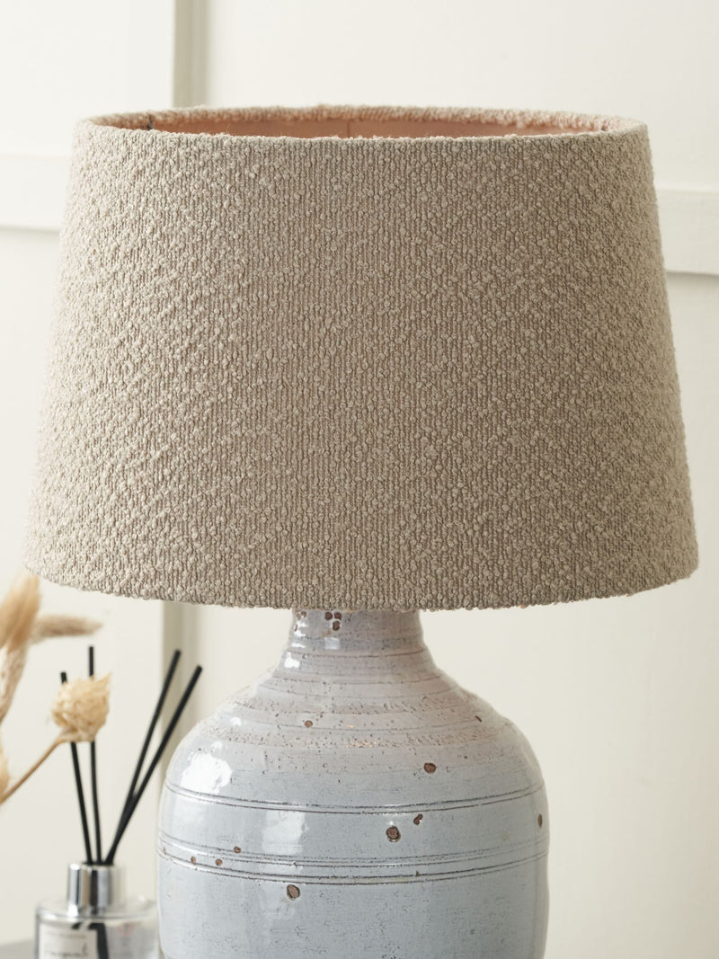 Pacific Lifestyle taupe boucle tapered cylinder shade, imported from the UK