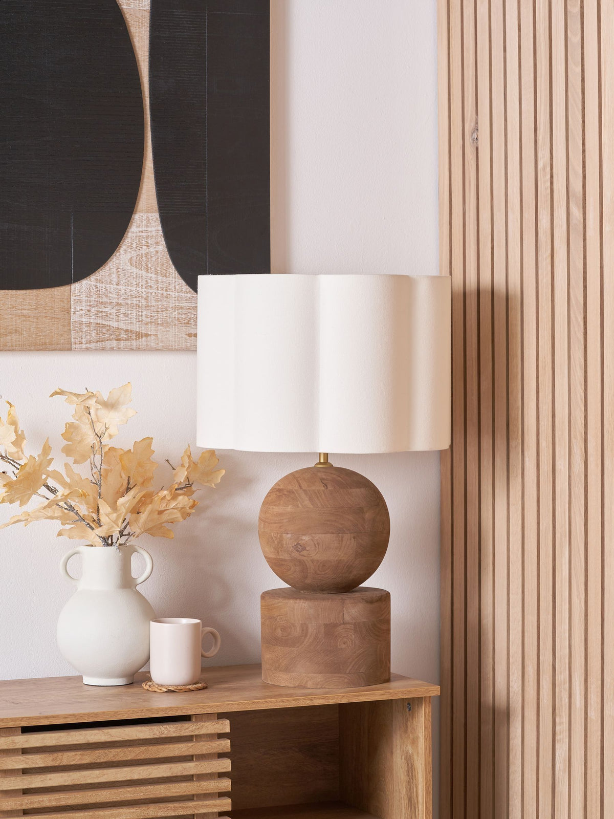 Pacific Lifestyle white bloom handloom scalloped cylinder lampshade - British product