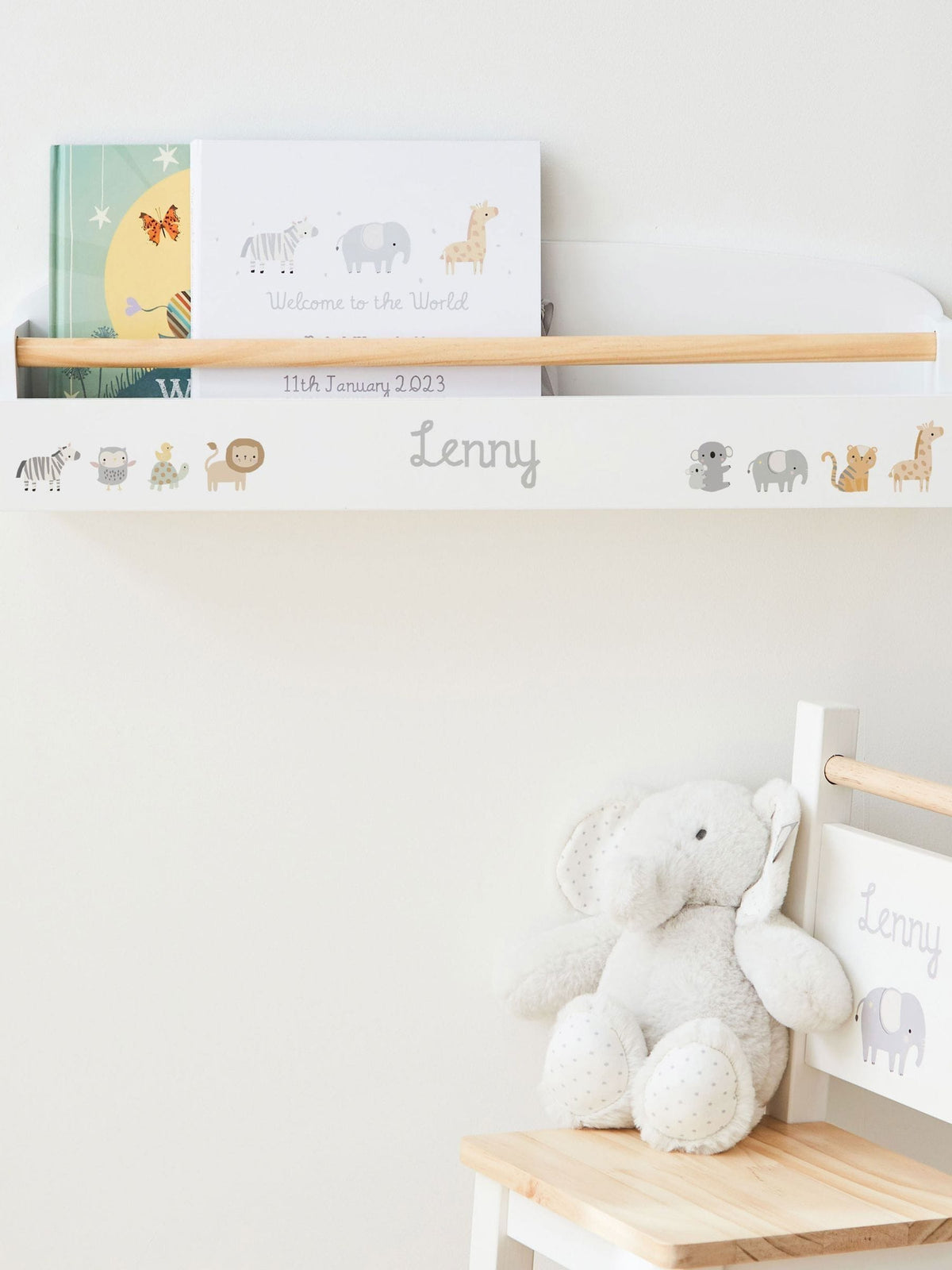 My 1st Years personalised safari shelf, imported from the UK