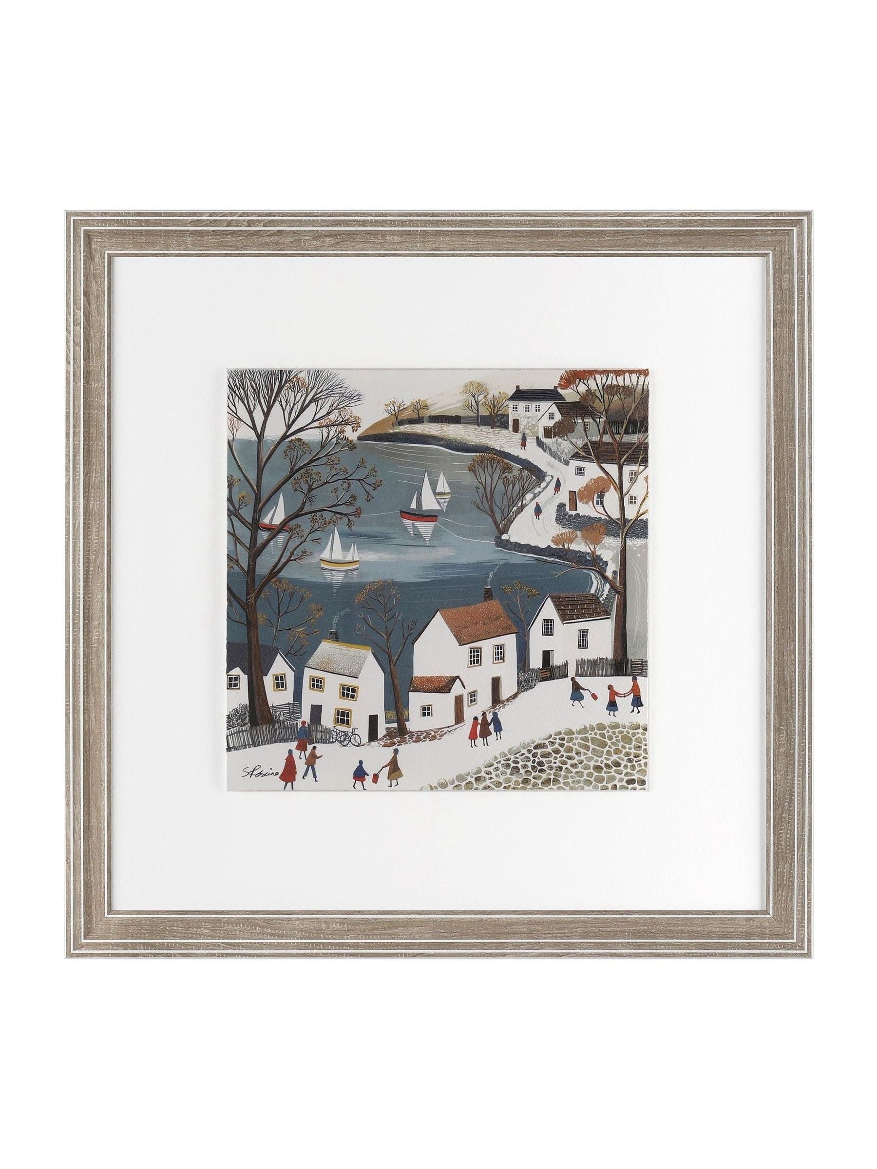 Multi Village on the Bay wall art with wood frame 42x42cm - British product