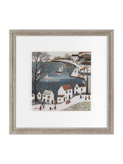 Next Multi Village on the Bay Wall Art Print with Worn Wood Frame 42x42cm- Buy online at McGrocer
