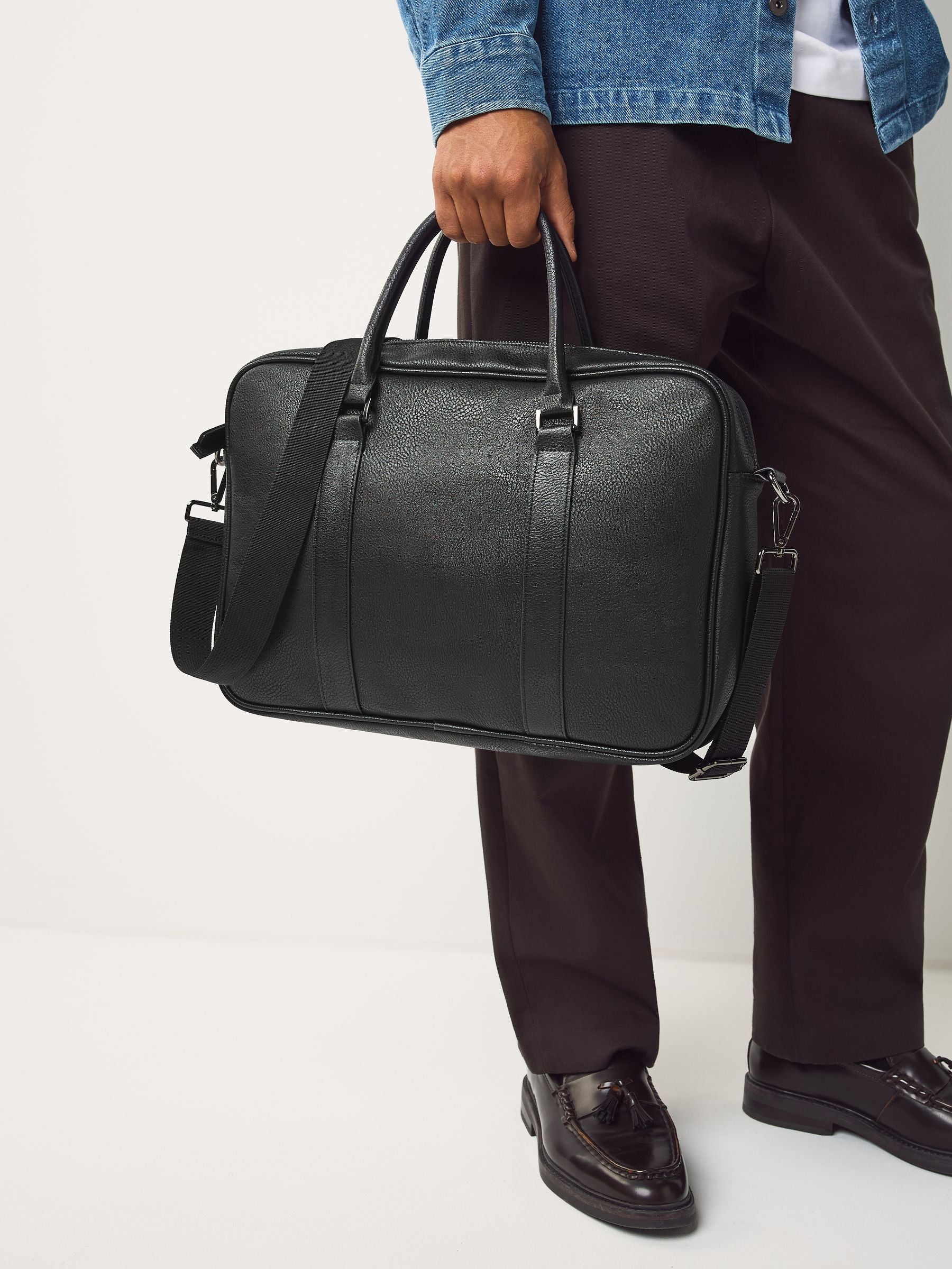 Black faux leather briefcase with carry handles - British product