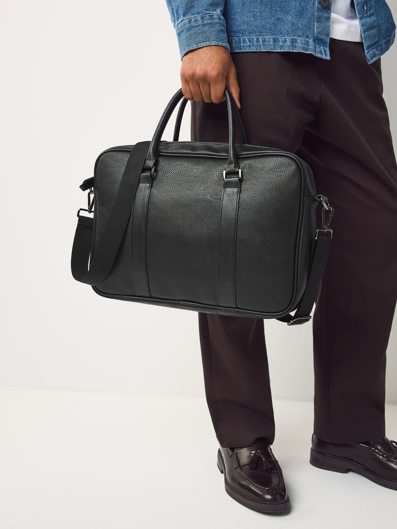 Black faux leather briefcase with carry handles - British product