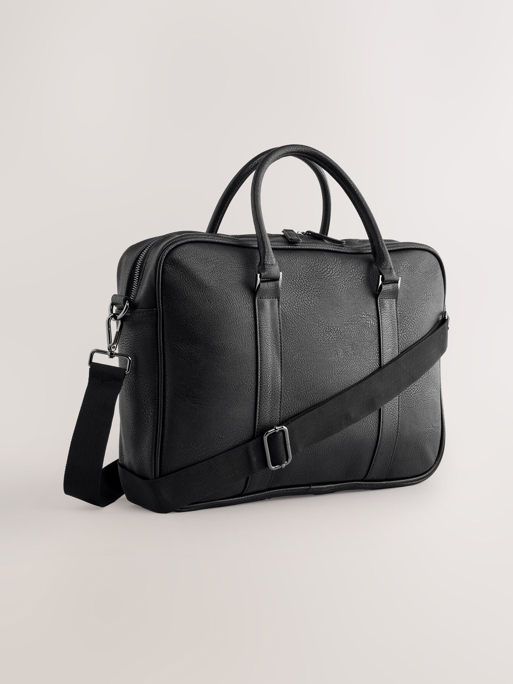 Black faux leather briefcase with carry handles - British product
