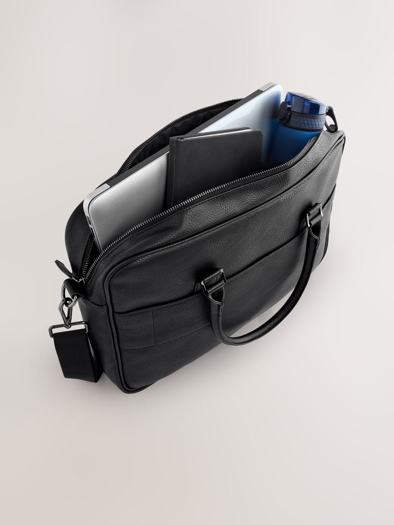 Black faux leather briefcase with carry handles - British product