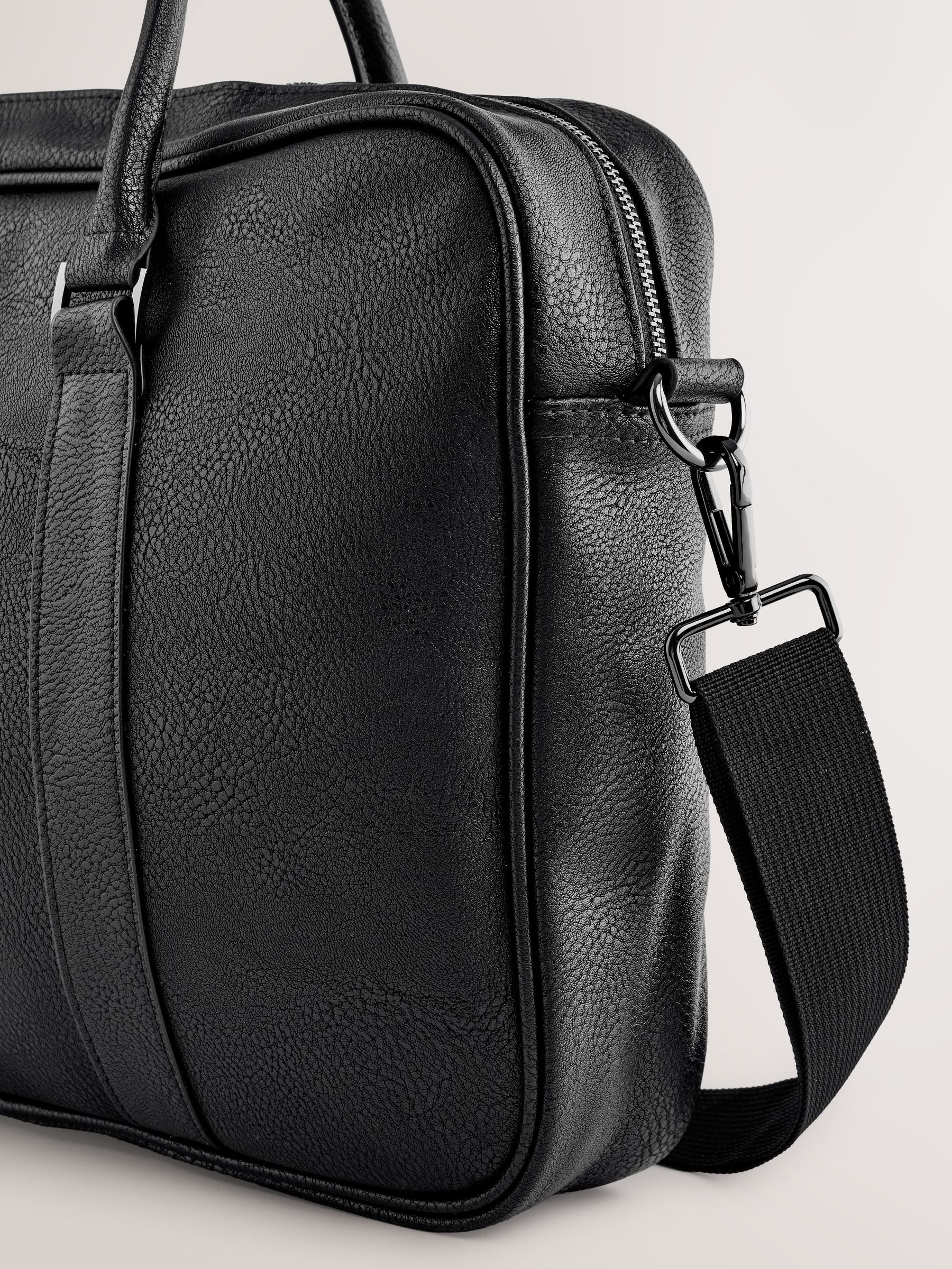 Black faux leather briefcase with carry handles - British product