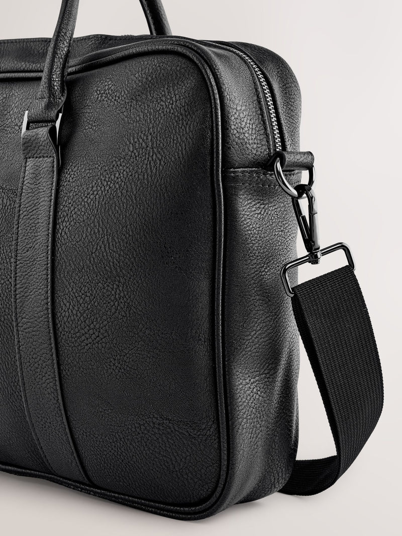 Black faux leather briefcase with carry handles - British product