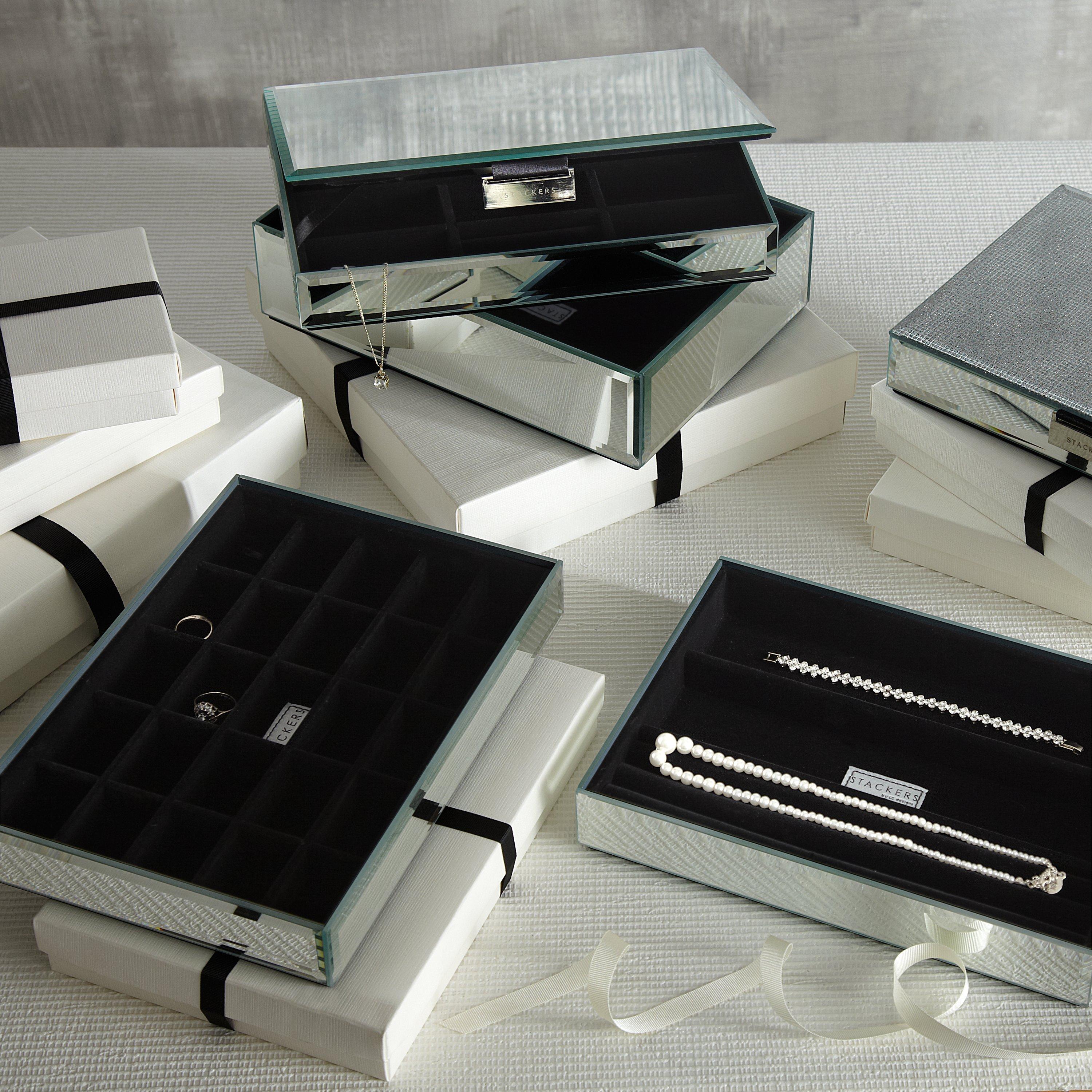 Glass jewellery box with lid and black faux suede lining (British brand)