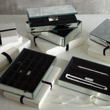 Glass jewellery box with lid and black faux suede lining (British brand)