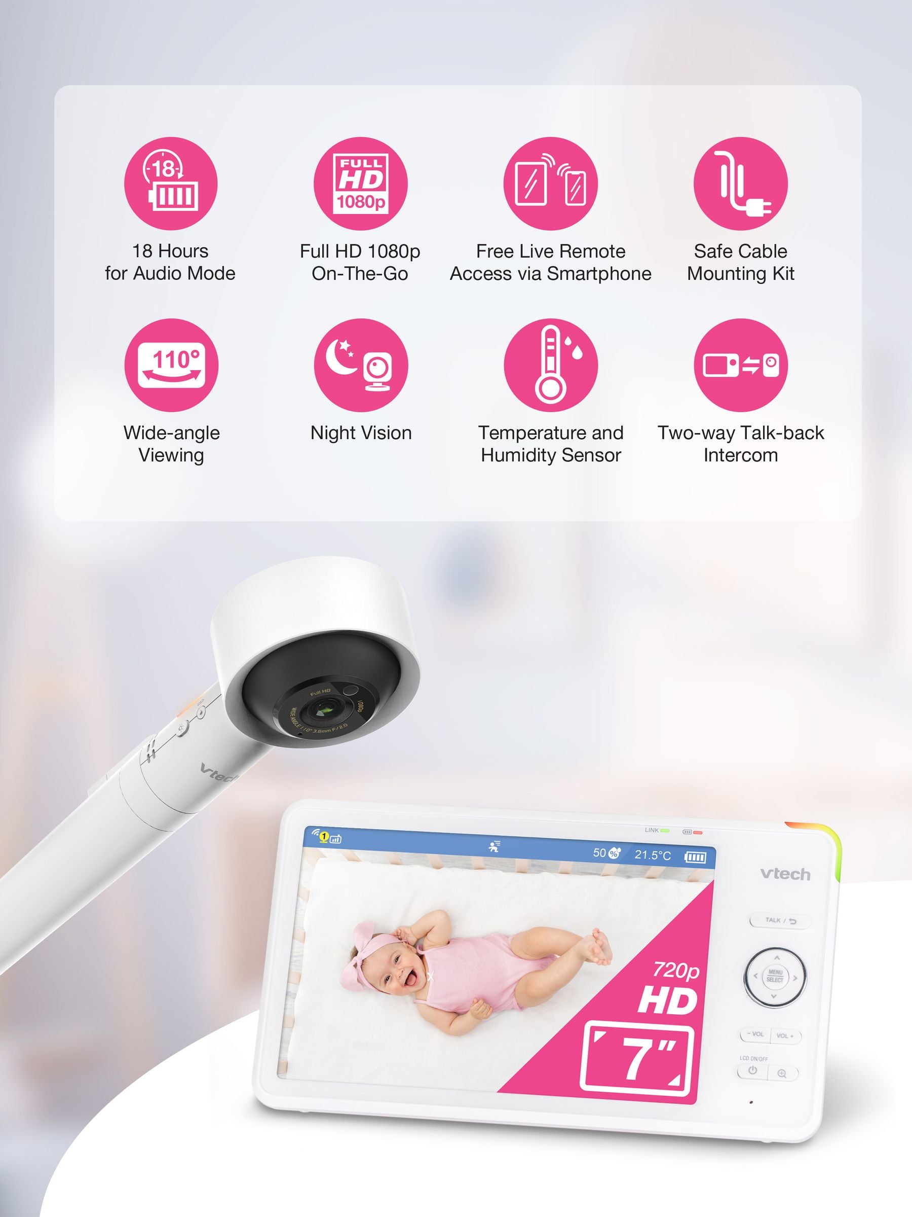VTech 7 inch Full HD baby monitor, UK version