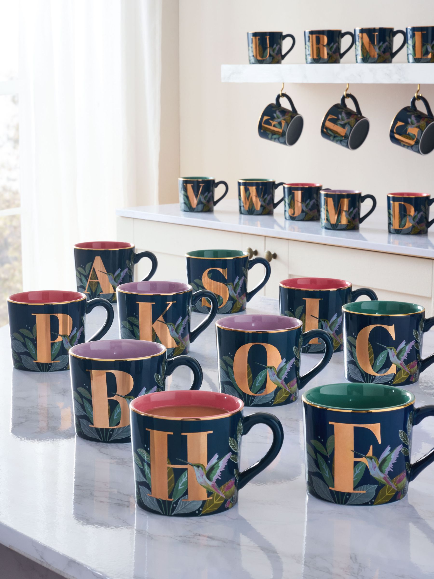 Navy Hummingbird Alphabet Mug 9cm, imported from the UK