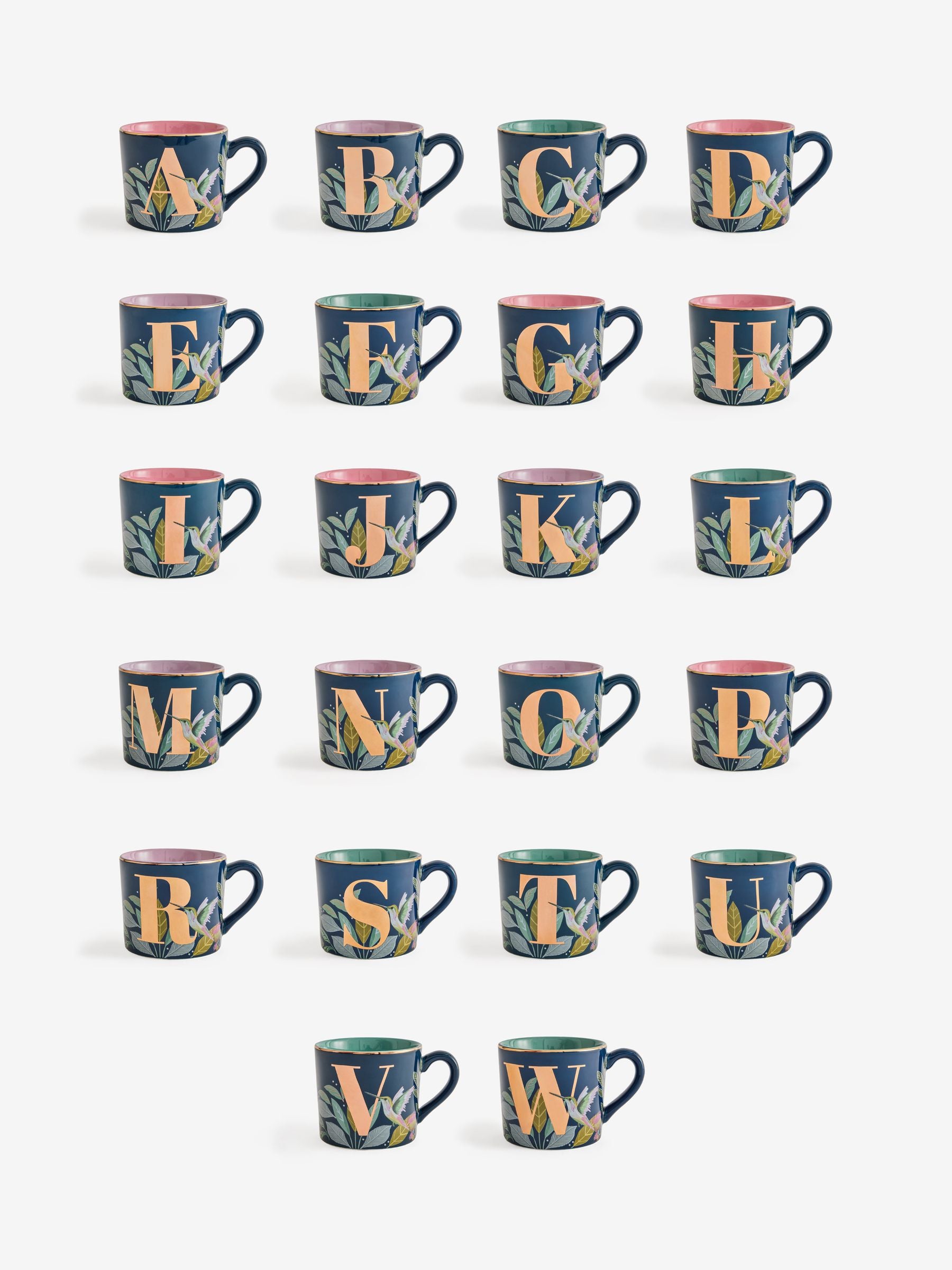 Navy Hummingbird Alphabet Mug 9cm, imported from the UK