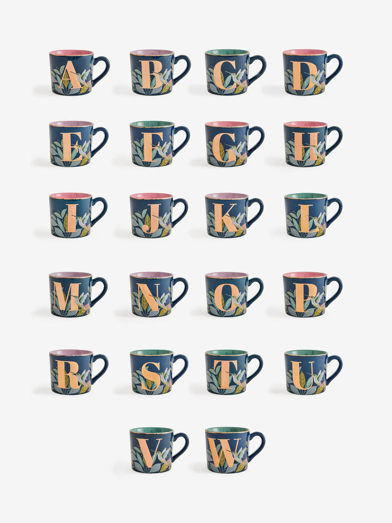Navy Hummingbird Alphabet Mug 9cm, imported from the UK