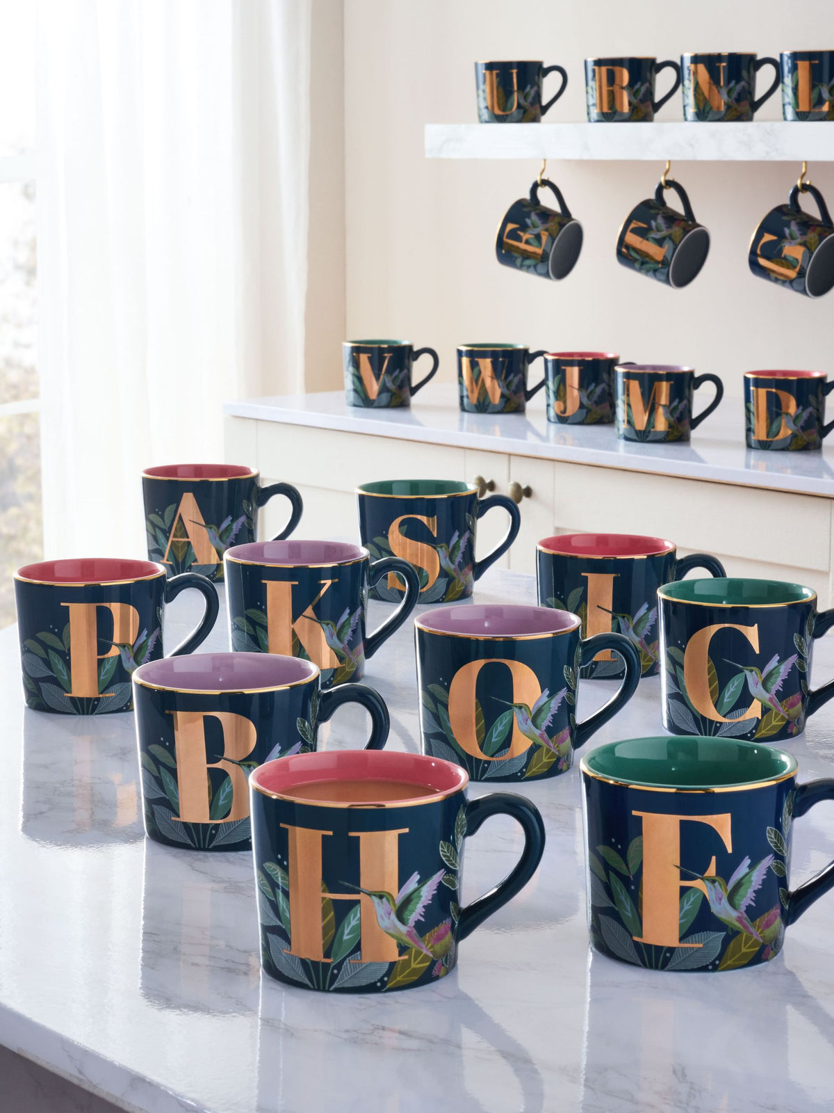 Navy Hummingbird Alphabet Mug 9cm, imported from the UK