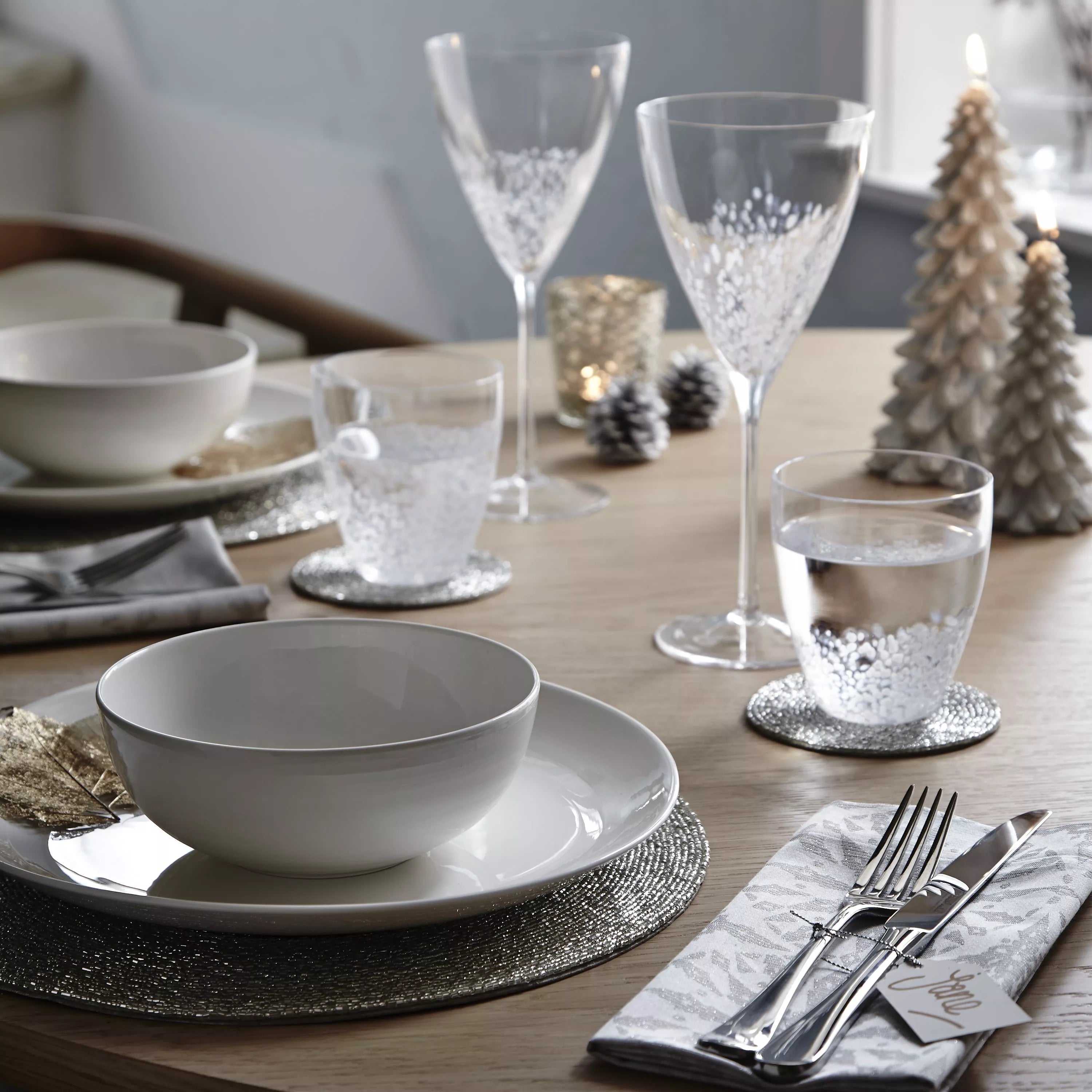 John Lewis Luna fine china dinnerware set Natural 12-piece (British brand)