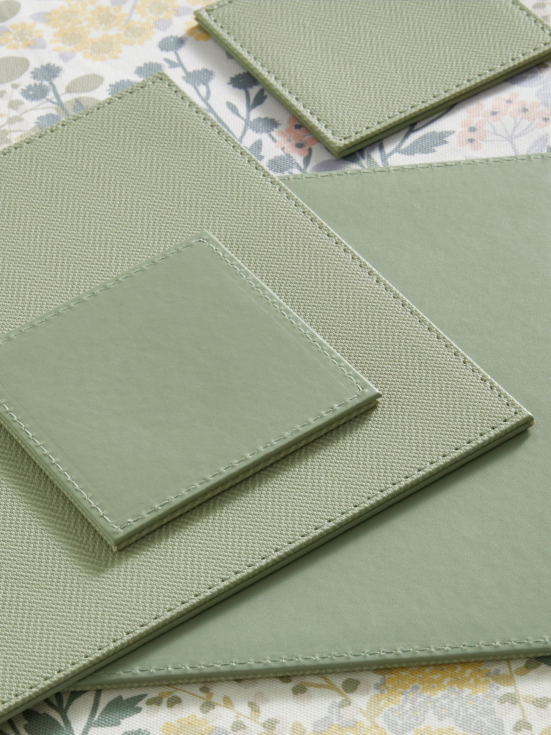 Sage green rectangle reversible faux leather placemat and coaster set of 4 (British brand)