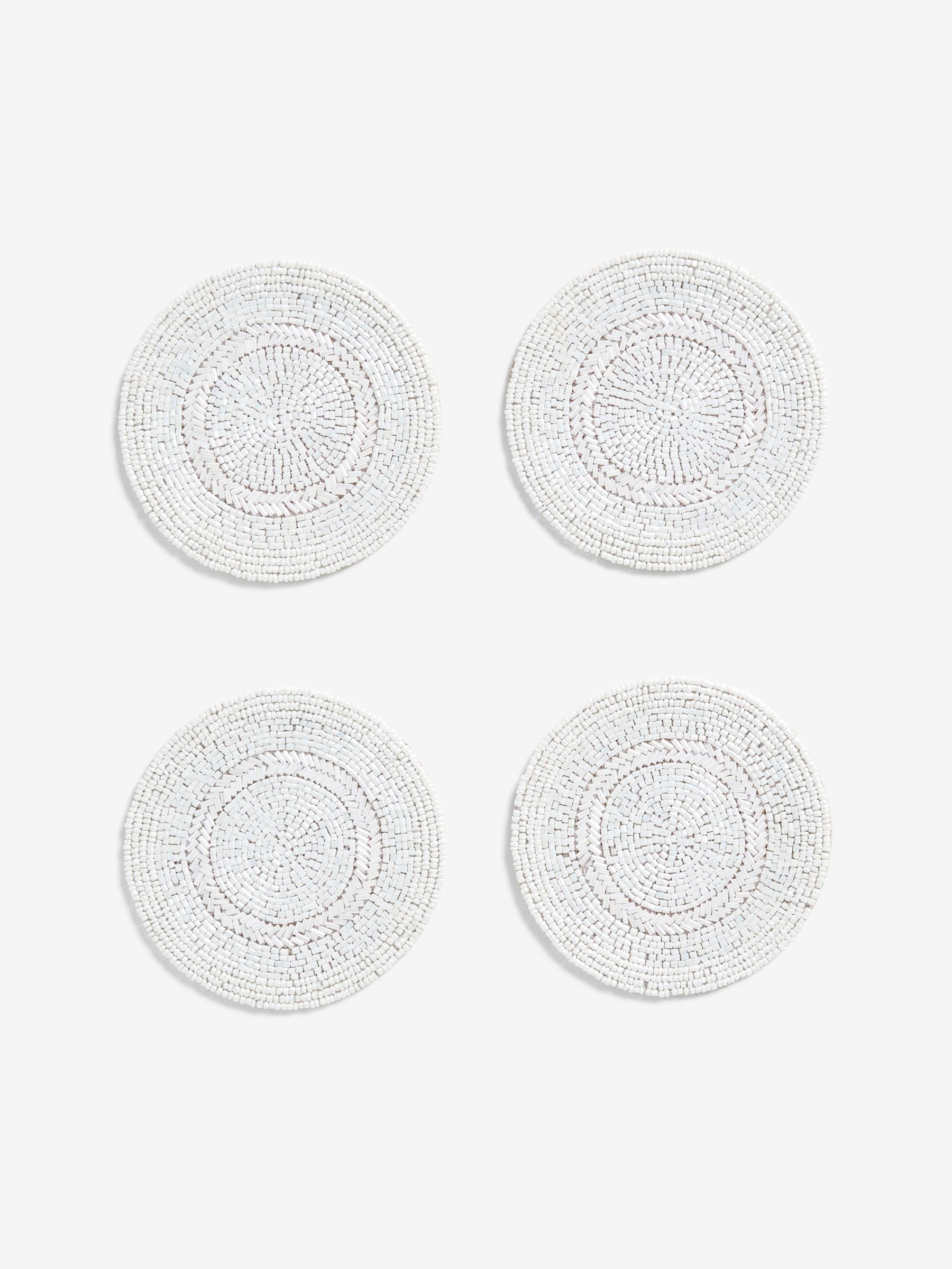 White beaded coasters set of 4 (British brand)