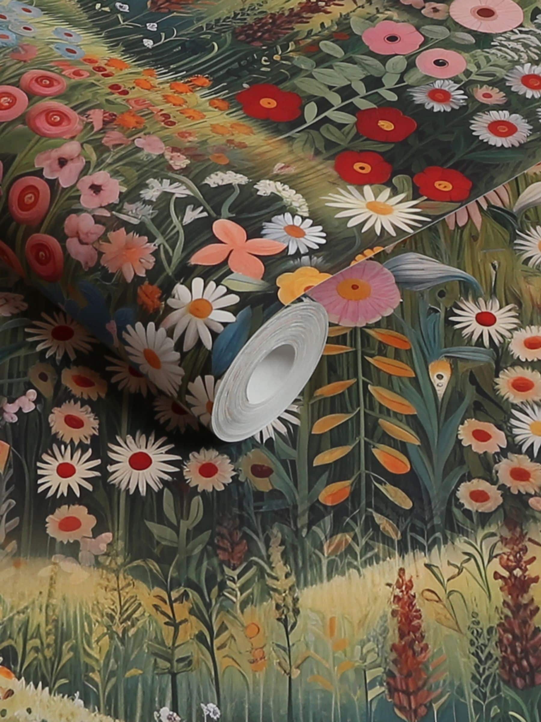 Graham & Brown Glenwhan Wildflower Summer wallpaper in green and pink, imported from the UK