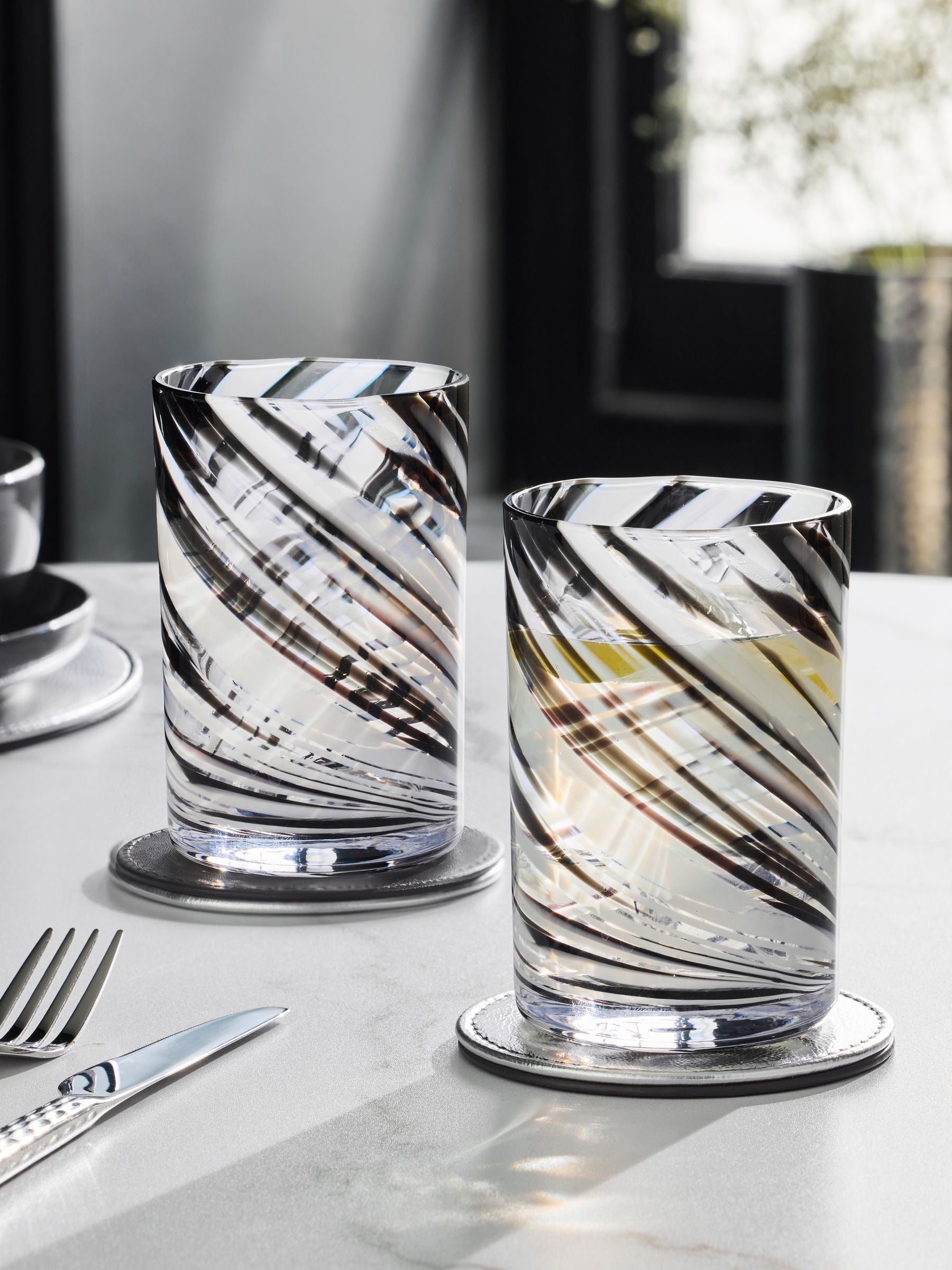 Set of 2 Black Confetti Swirl Tumbler Glasses