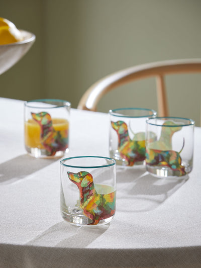 Set aus 4 Teefarben-Dachshund-Bechergläsern