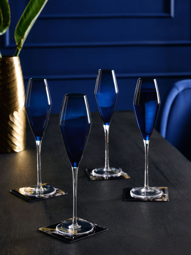 Navy Nova Set of 4 Prosecco Flute Glasses