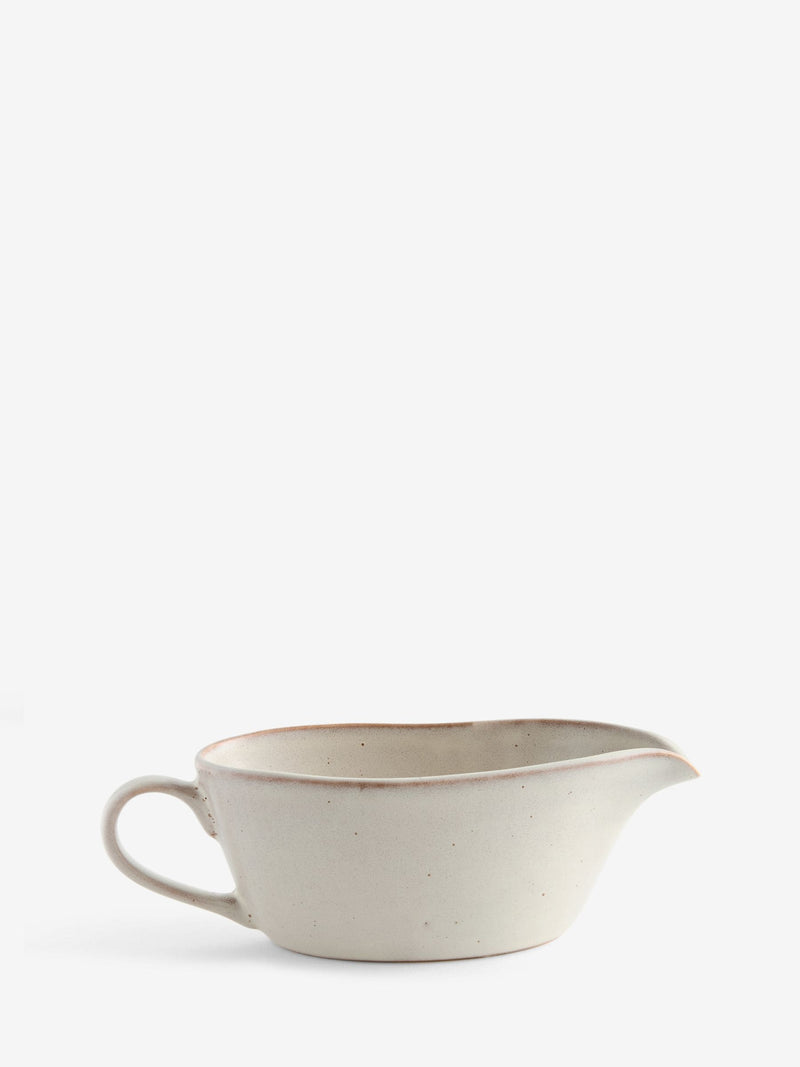 Natural Lana off-white gravy boat with reactive glaze, 24cm - British product