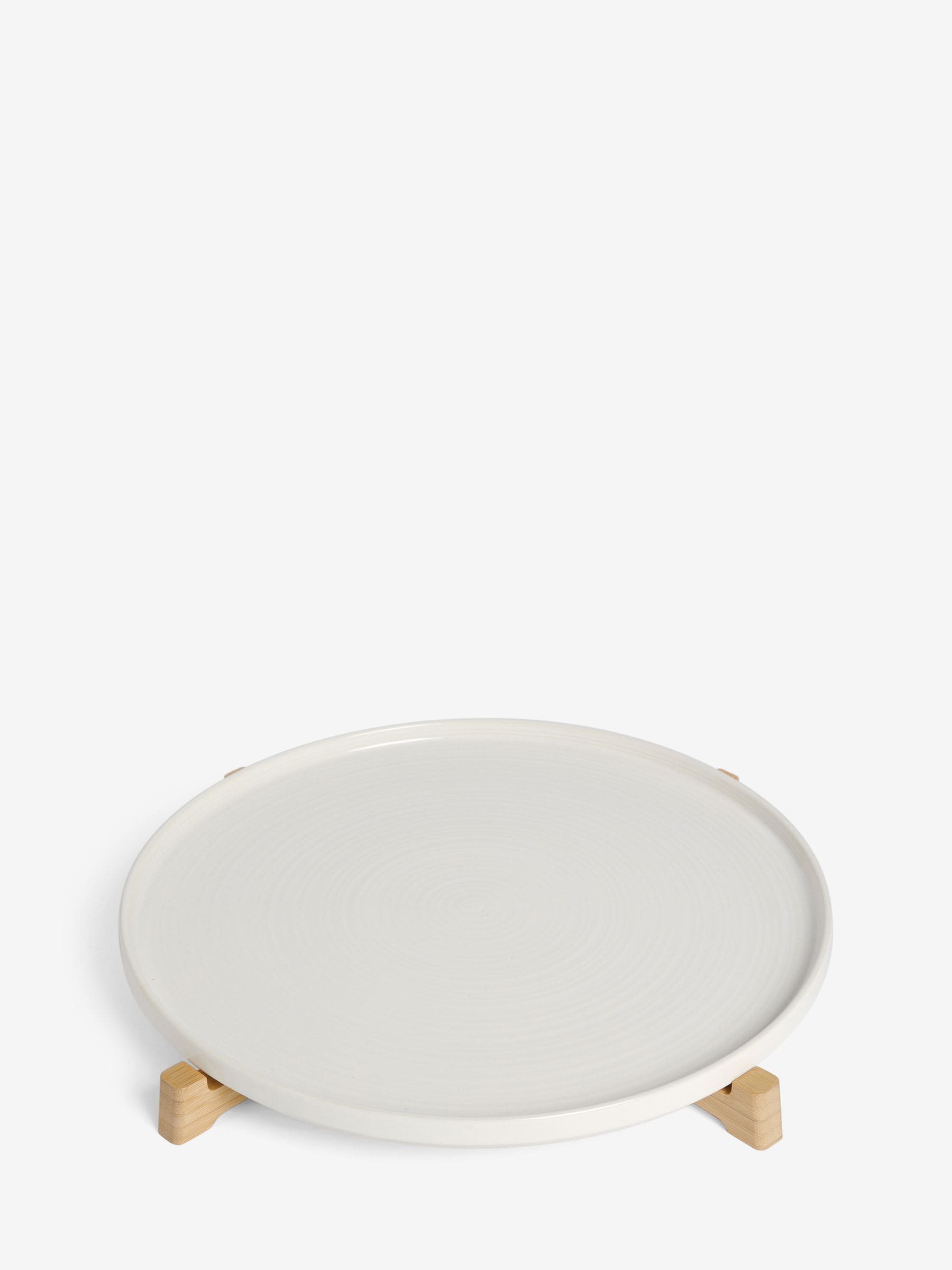 Kya weiße Servierplatte mit Holzständer 38 cm, UK-Version