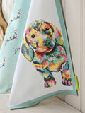 Set of 3 Teal Blue Sausage Dog Tea Towels
