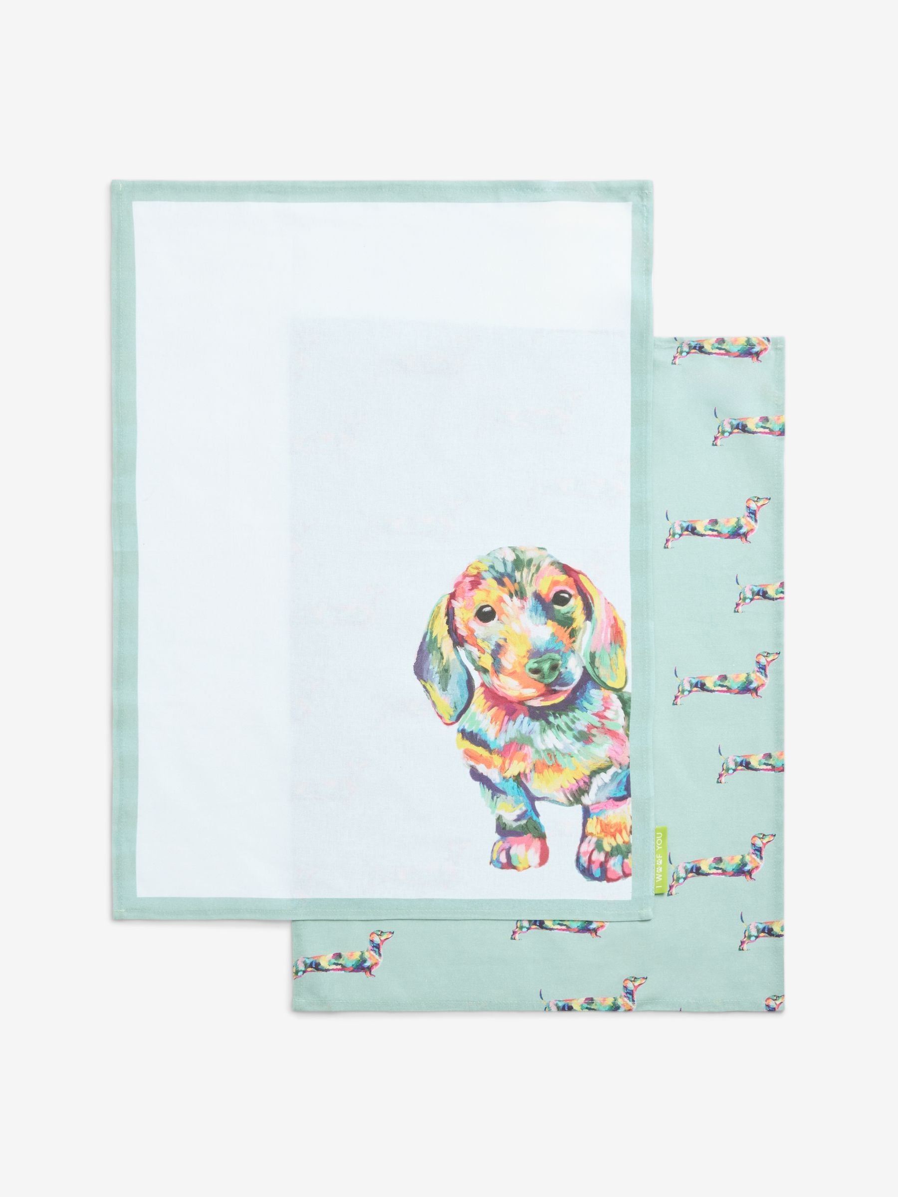 Set of 3 Teal Blue Sausage Dog Tea Towels