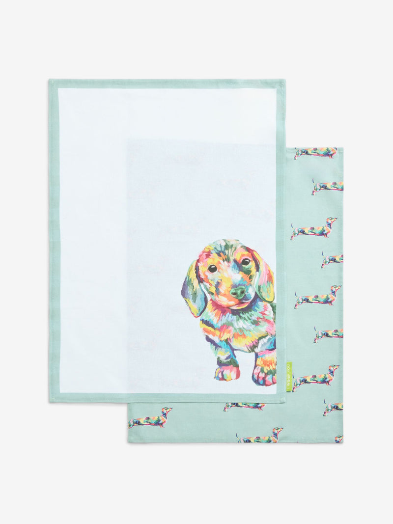 Set of 3 Teal Blue Sausage Dog Tea Towels