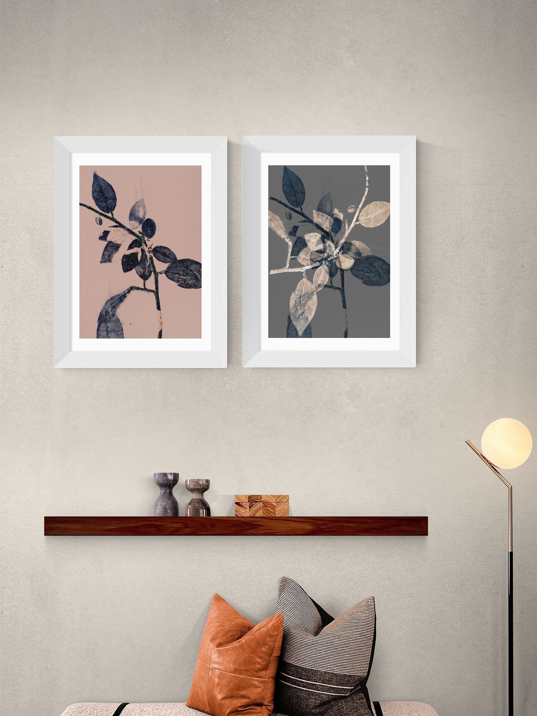 White Branching Floral Diptych Art Print on Archival Paper