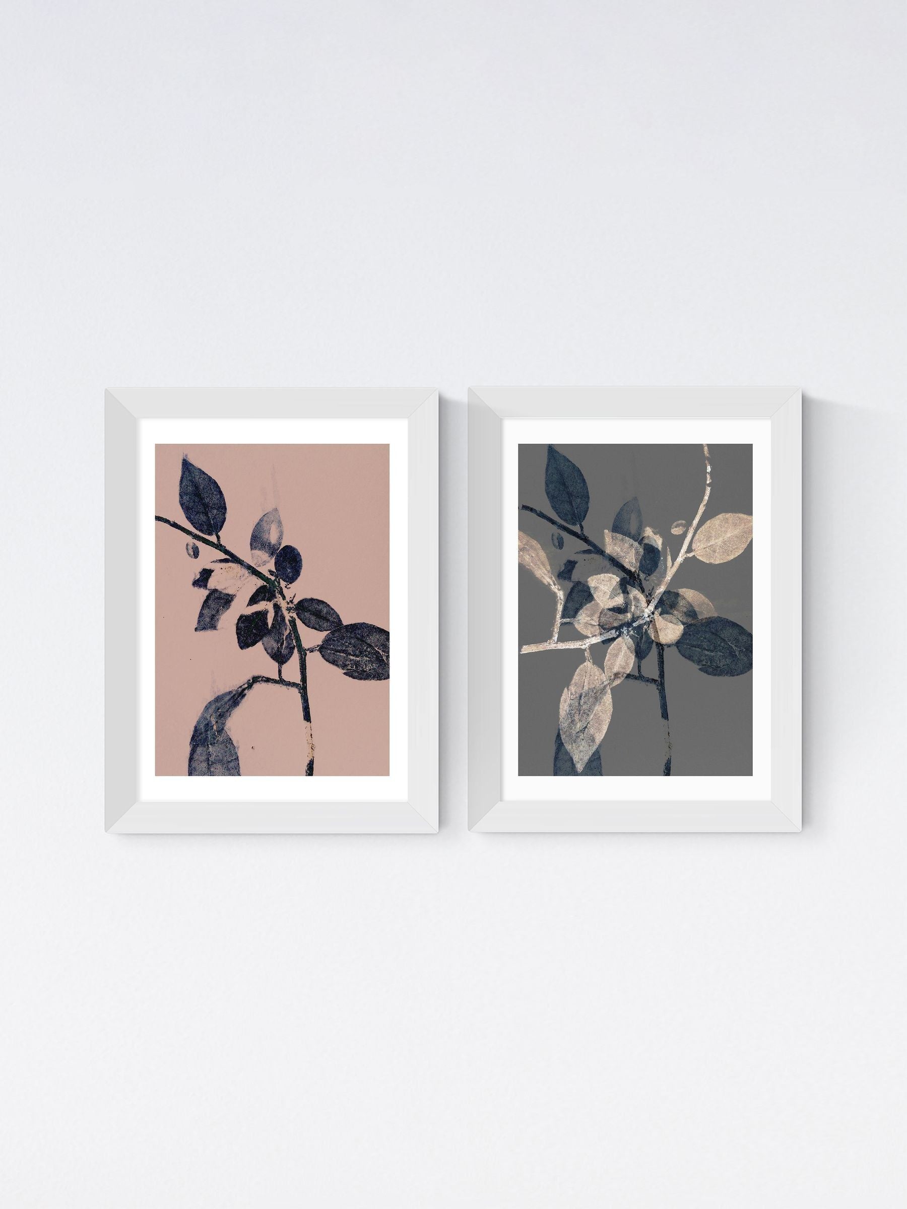 White Branching Floral Diptych Art Print on Archival Paper