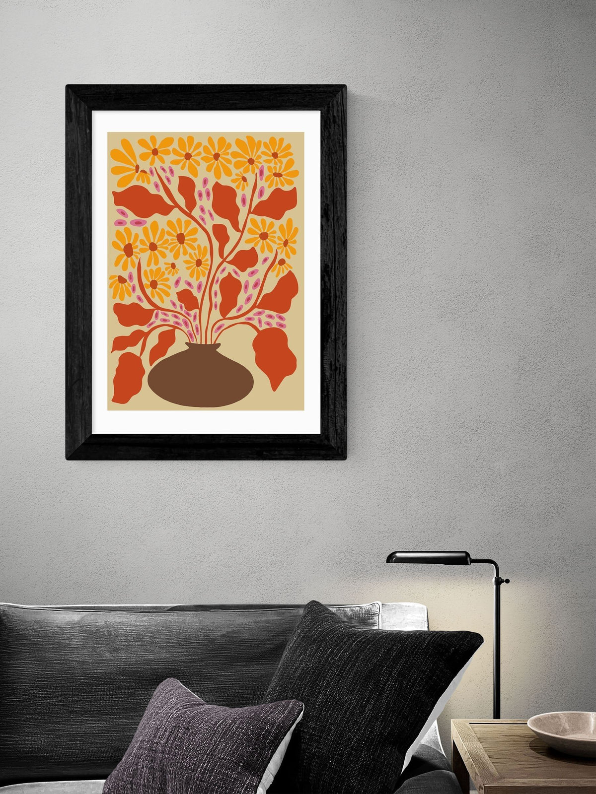 Miho Art Studio Black Retro Patal Pottery art print - British product