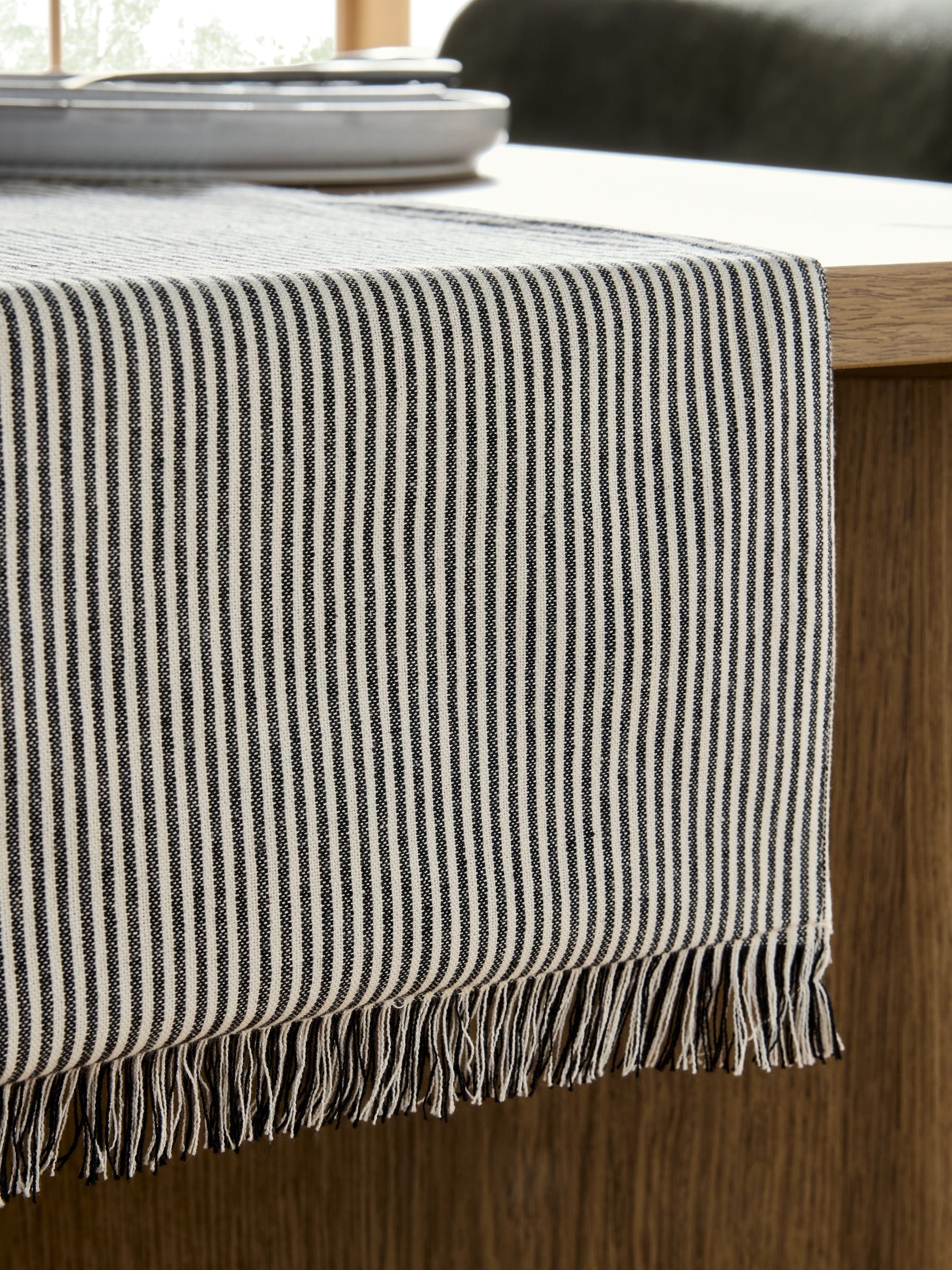 Black White Bronx kitchen table runner cotton 178cm length - British product