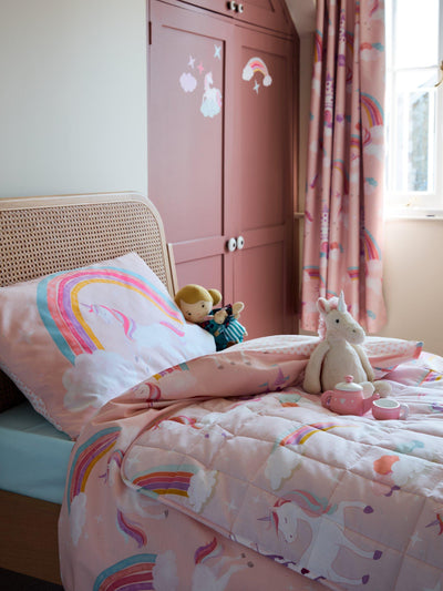 John Lewis طقم غطاء لحاف وغطاء وسادة من القطن على الوجهين من John Lewis Magical Unicorn فردي وردي - اشترِ عبر الإنترنت من McGrocer