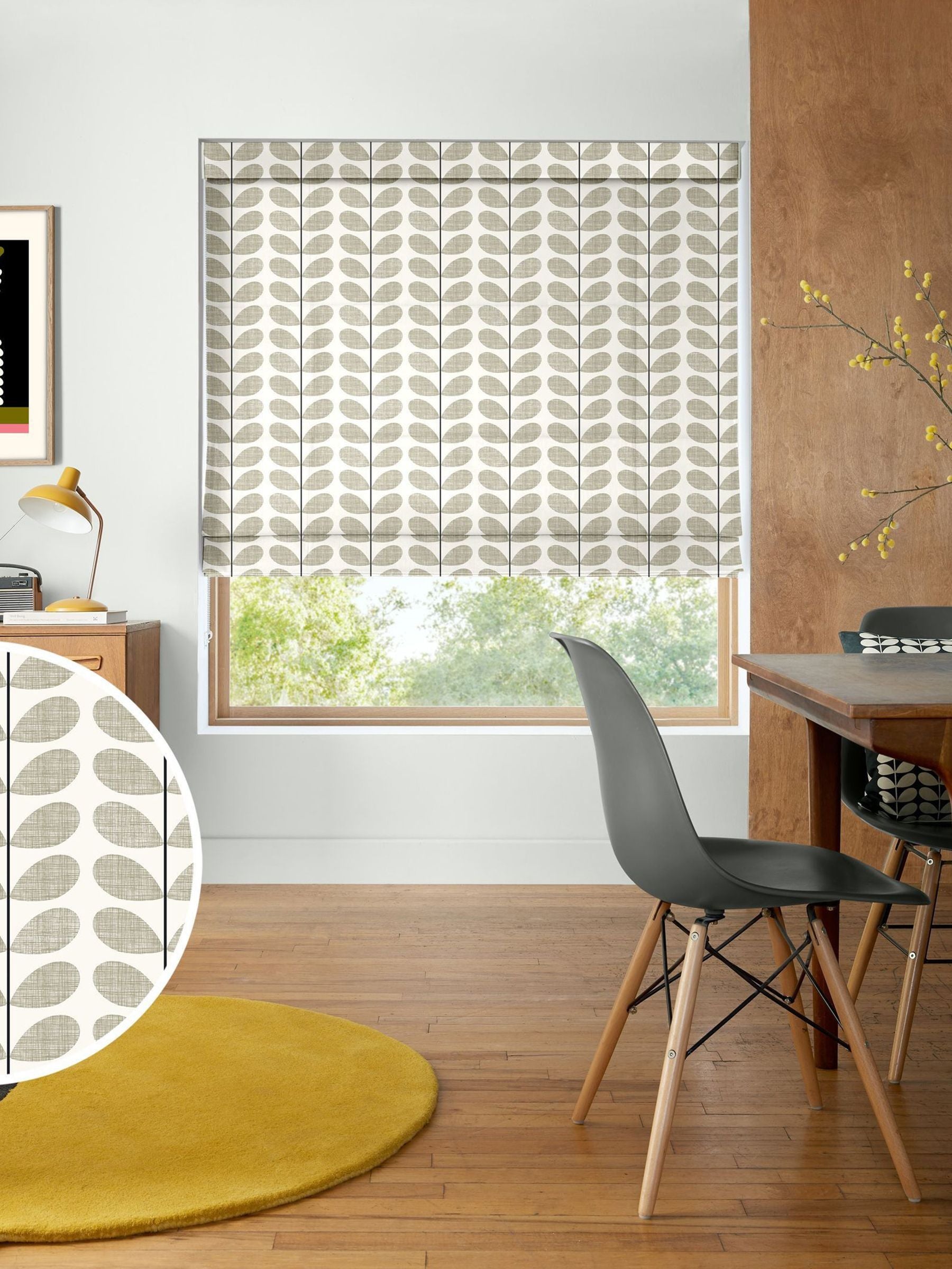 Orla Kiely grey scribble stem roman blind (British brand)