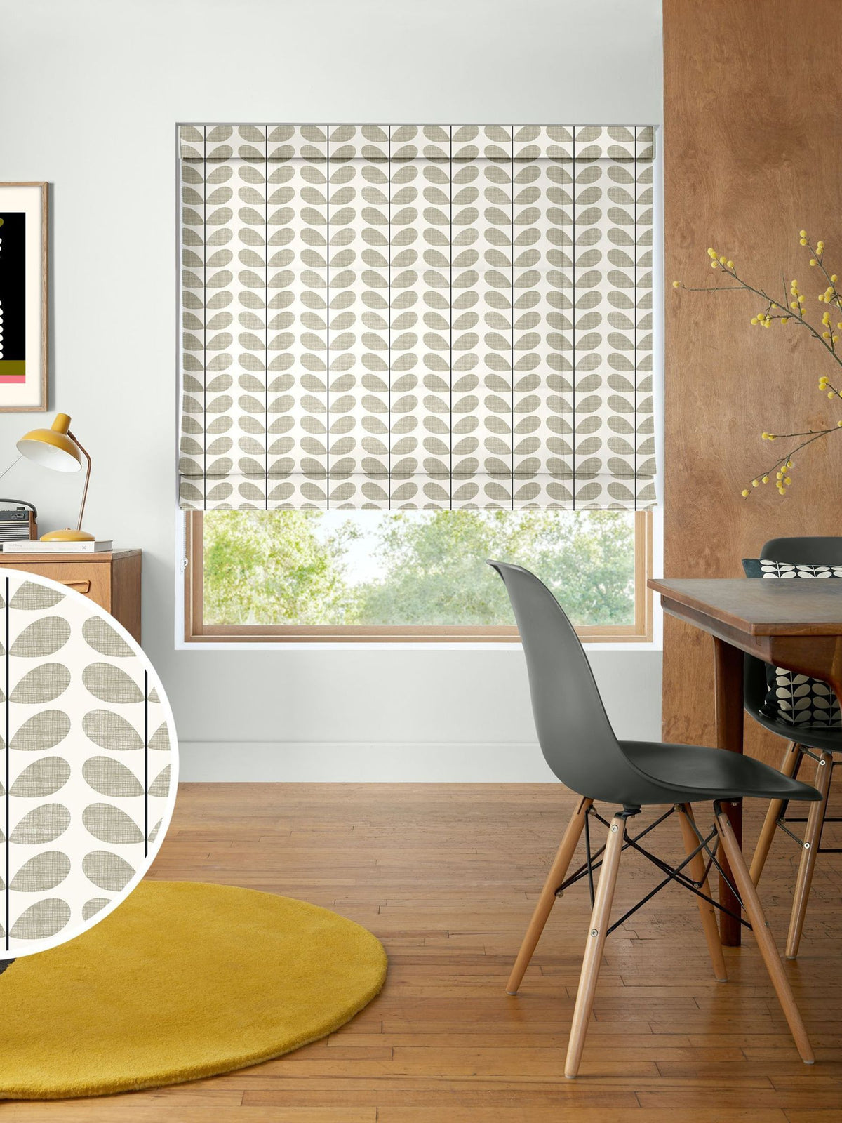 Orla Kiely grey scribble stem roman blind (British brand)