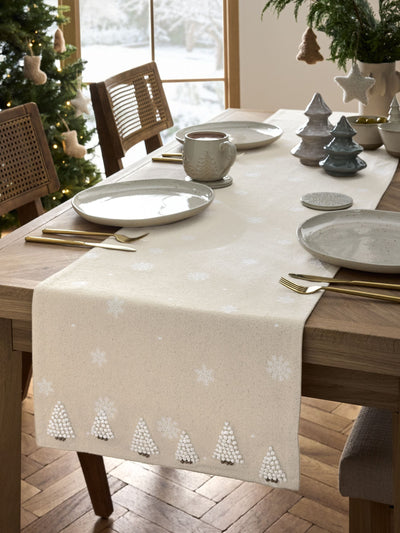 Next Natural Scandi Embroidered Christmas Tree Table Runner - Small or Large- Buy online at McGrocer