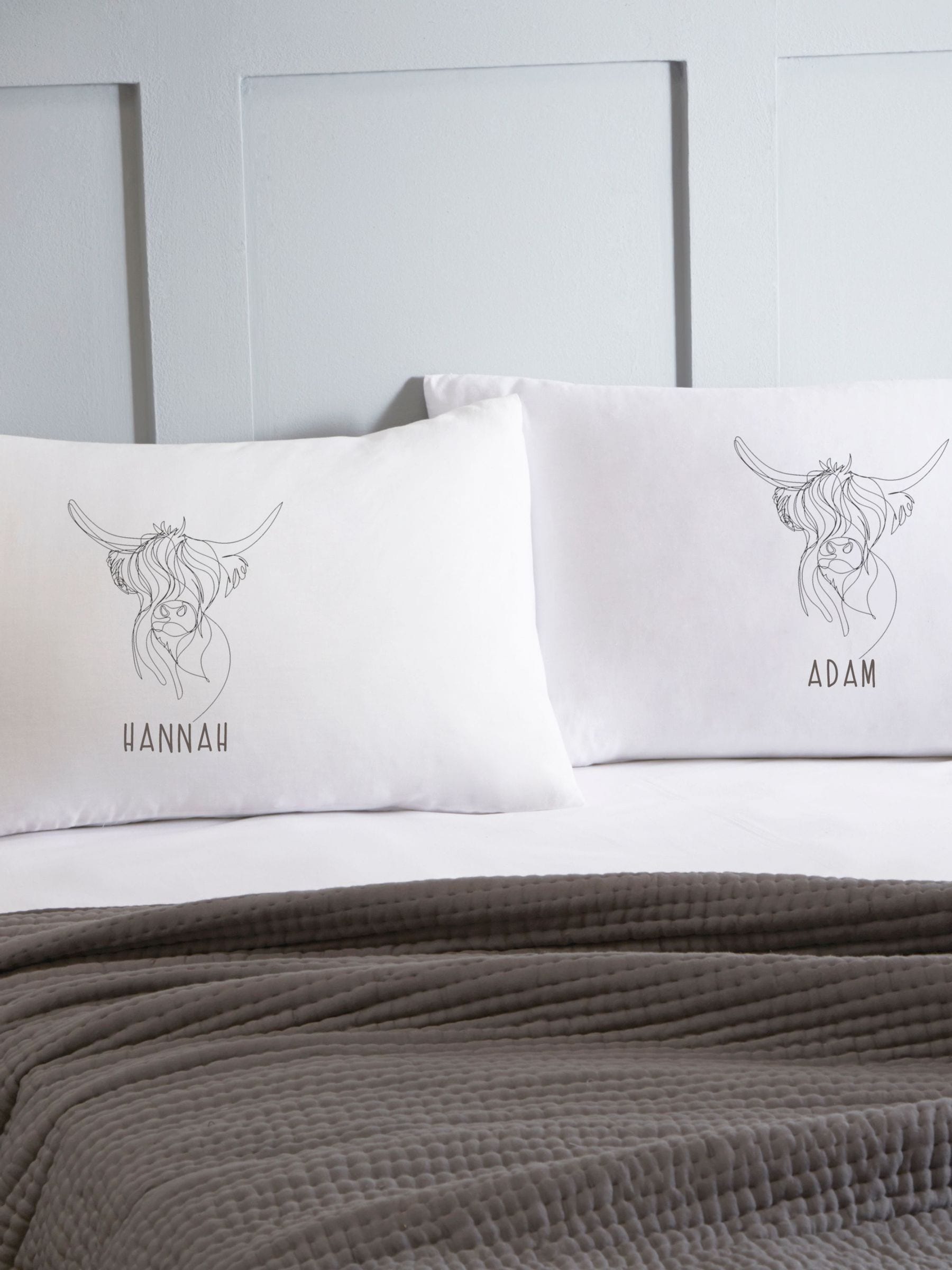 Koko Blossom personalised highland cow pillowcases 45x45cm, imported from the UK