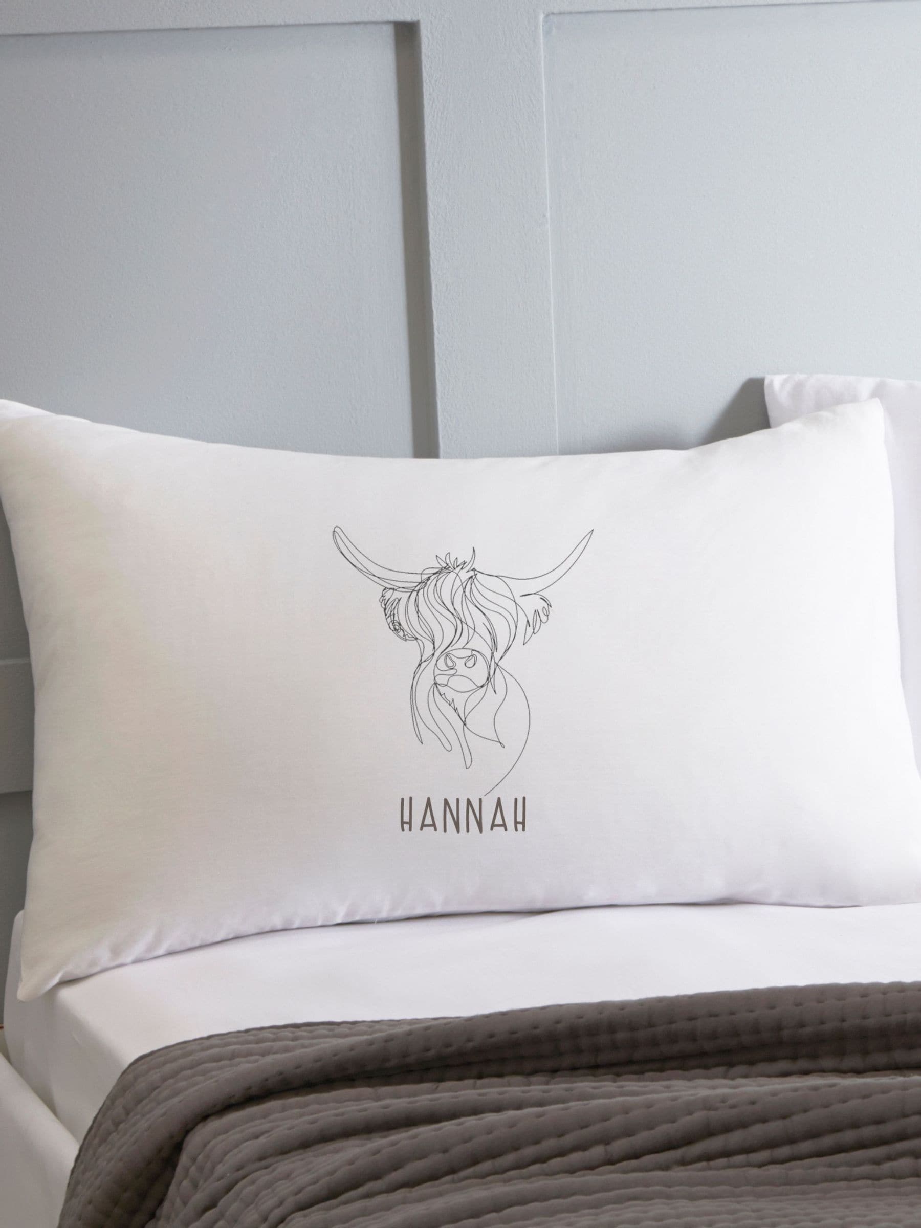 Koko Blossom personalised highland cow pillowcases 45x45cm, imported from the UK