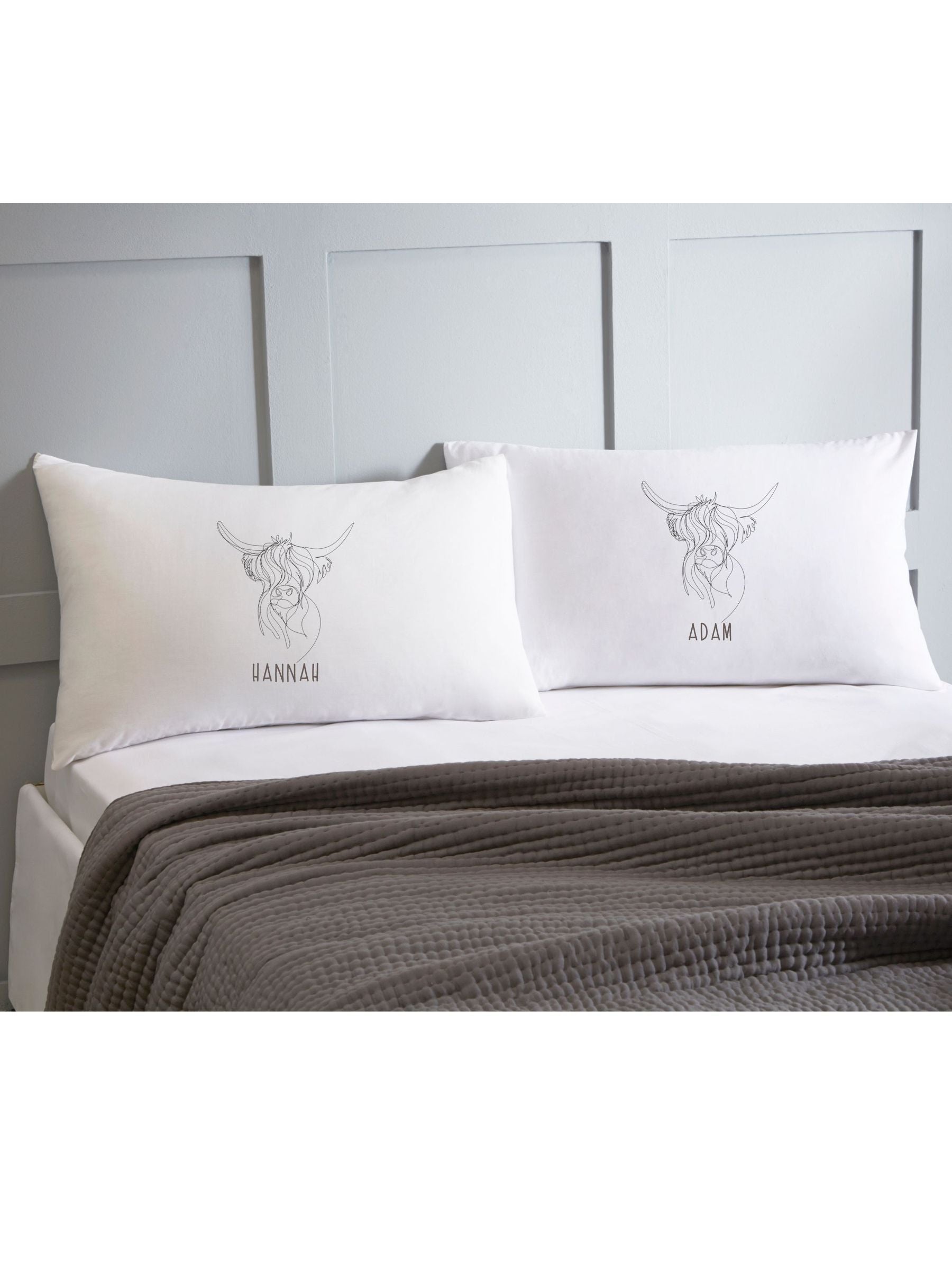 Koko Blossom personalised highland cow pillowcases 45x45cm, imported from the UK