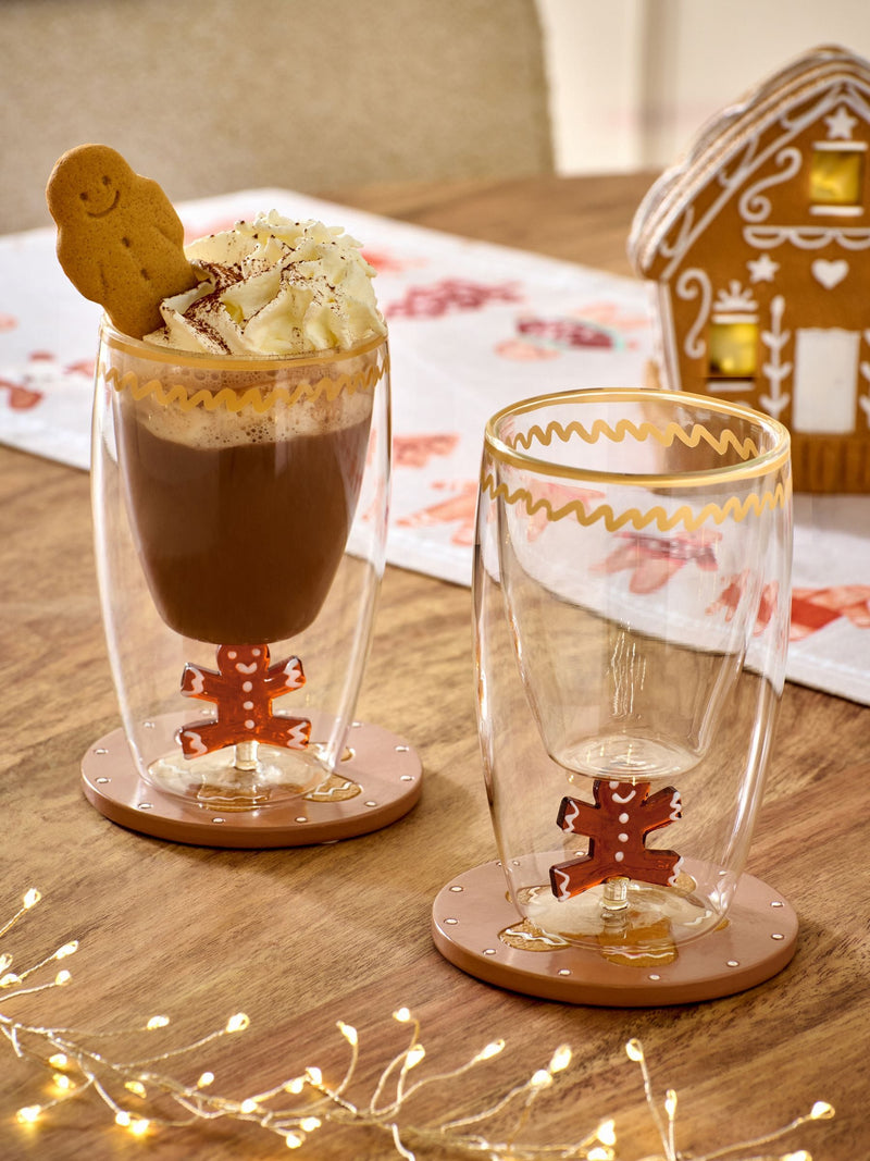 Set of 2 Natural Christmas Gingerbread Tumbler Glasses
