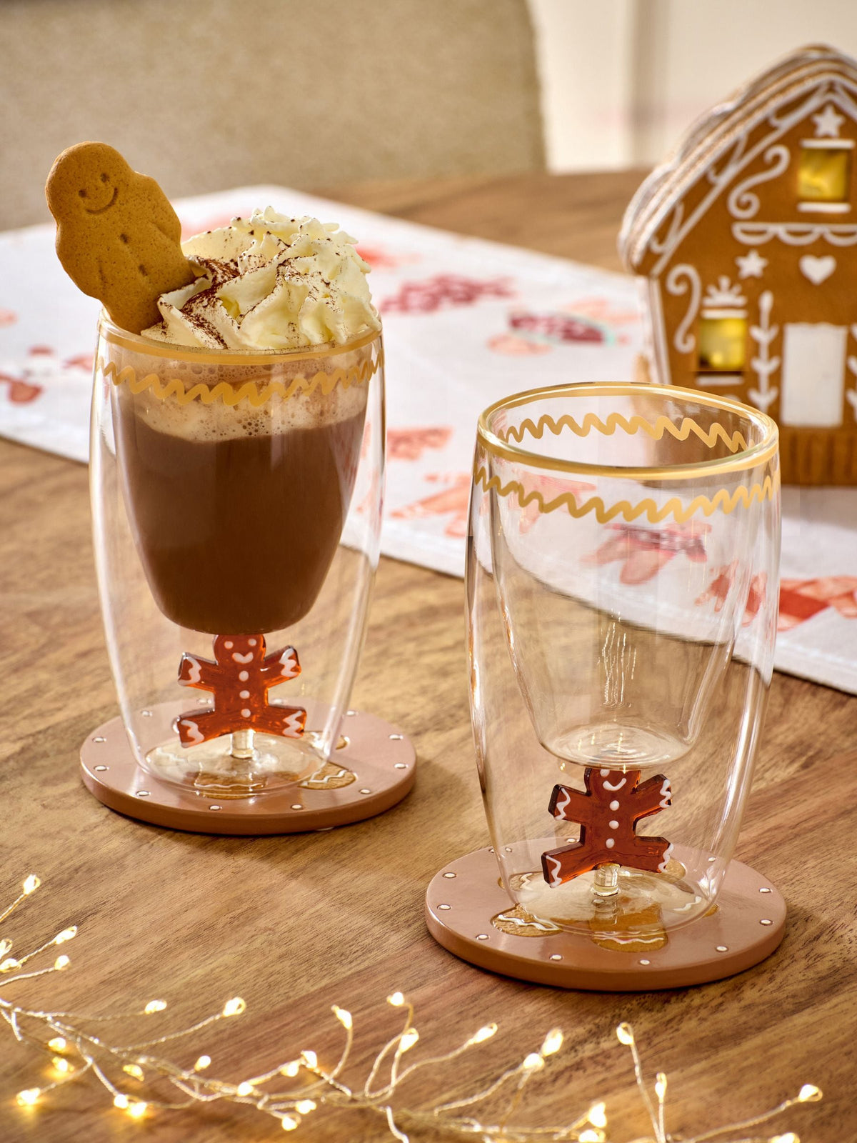 Set of 2 Natural Christmas Gingerbread Tumbler Glasses